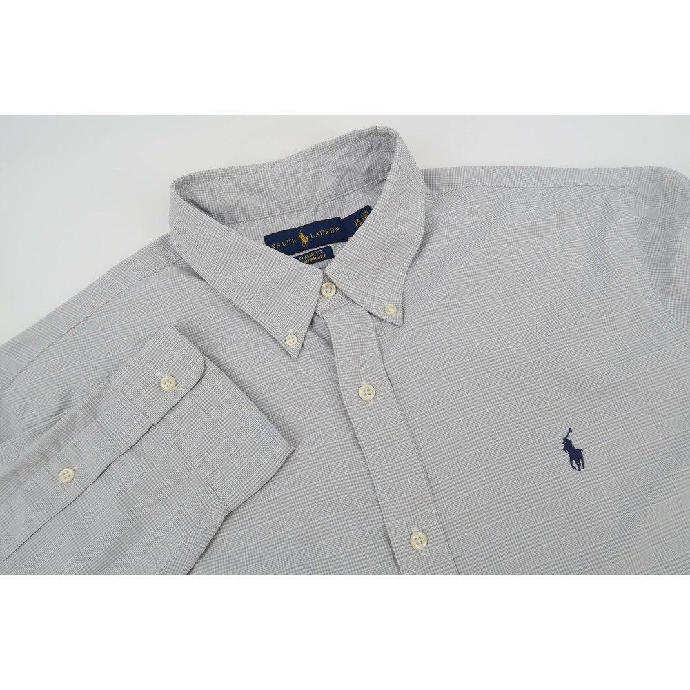 Ralph Lauren Performance Button Down Shirt Mens XXL Gray Plaid Check Classic Fit